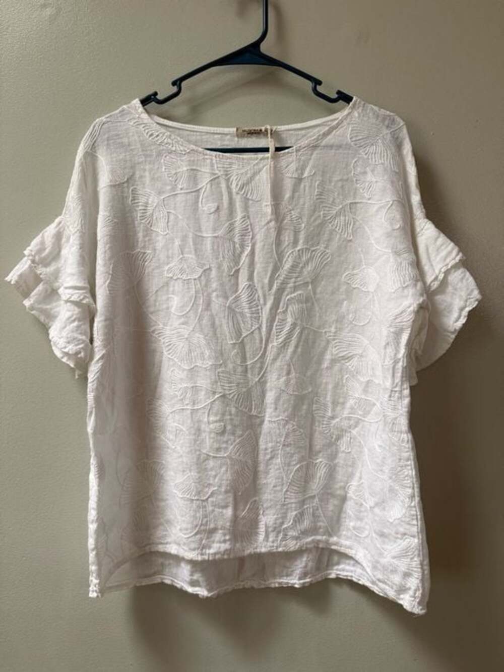 Valentina Naldi New w/o tags Women's White Embroidered Short-Sleeve Linen Top